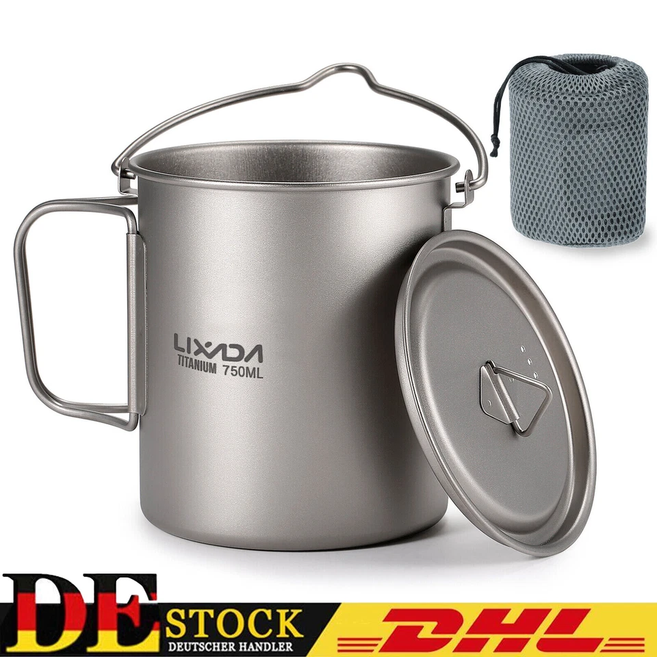 Lixada Titan Kochtopf Ultralight 750ml Camping Geschirr Deckel Küche Tragbarer