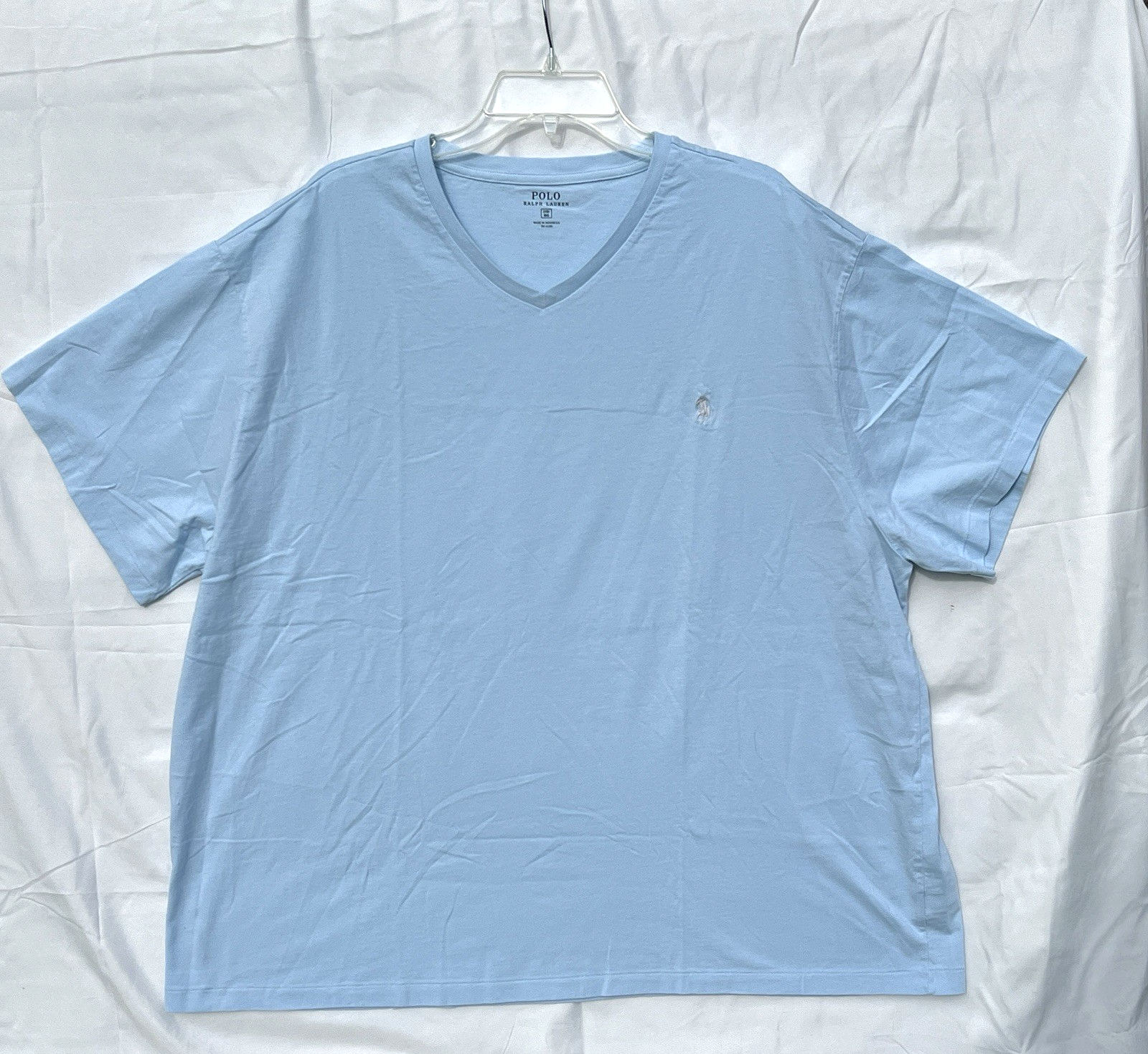 Polo Ralph Lauren T shirt scollo V uomo taglia 2XB Grande cotone azzurro piccolo pony