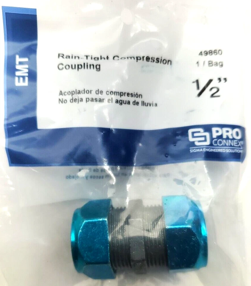 Estuche de 50, Sigma Electric 49860 EMT Acoplamiento de compresión hermético a la lluvia 1/2 diámetro en Foto 4 de 4