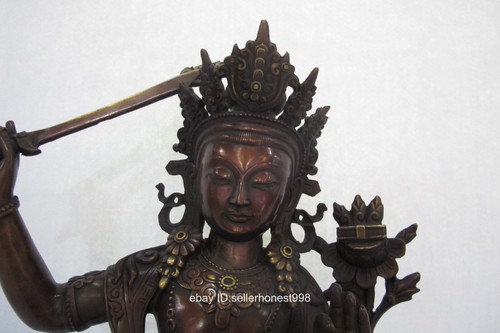 Tibet red Bronze Manjushri Kwan-yin Manjusri Guan Yin Bodhisattva Buddha Statue - Picture 4 of 10