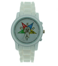 Order of the Eastern Star Watch - White Silicone Band - Sleek OES Symbol