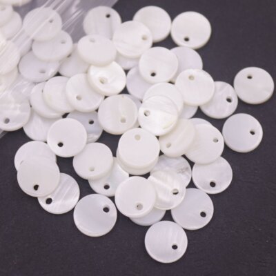 50 PCS 10mm Flat Coin Shell White Mother of Pearl Loose Beads Earring DIY Crafts