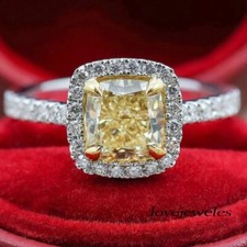 2.40CT Cushion Cut Genuine Citrine Engagement Wedding Halo Ring 925 Silver