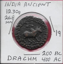 INDIA ANCIENT,INDO-SCYTHIAN KINGDOM,1 HEXA-CHALKON (DRACHM)(c.35-12 BCE),AZES II