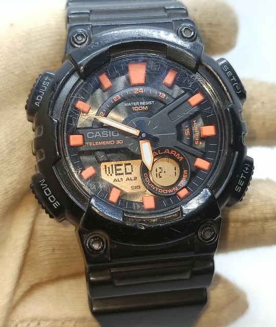 Casio Aeq-110 Telememo 30 World Time 3 Alarm Countdown Timer Watch for sale  online | eBay