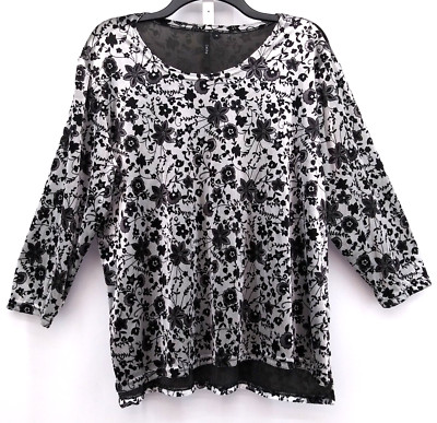Cathy Shirt Womens Size XL Black Floral Velvet Tunic Blouse