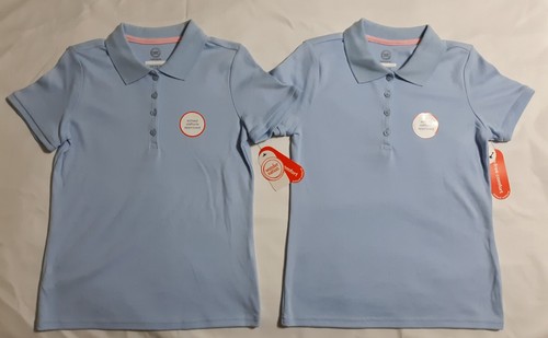 NEW School Uniform Light Blue Polo Shirt Girls Size 10/12 Large Set of 2 NWT