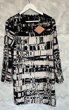 REPLAY WOMAN BLACK WHITE GEOMETRIC ABSTRACT LONG SLEEVE MIDI DRESS NEW SMALL S 8