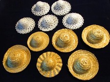 Vintage Doll Hat 11pc Lot 5 Different Styles Straw Lacy 5 1/2-6 1/2 across A72