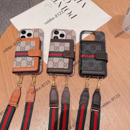 New Leather Wallet Flip Case Cover Rope for iPhone 16 Pro Max,15P/14/13/12/11/8P