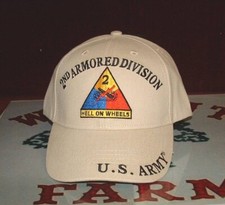 Army Hell On Wheels 2nd Armored Division 100 Cotton Military Approved Beige Cap