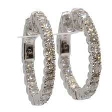 NEW 14K WHITE GOLD 1 1/2CTW INSIDE OUTSIDE ROUND NATURAL DIAMOND HOOP EARRINGS