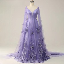 Purple Elegant Prom Dress Tulle Scoop Formal Gown Pleat Appliques A-Line Regular