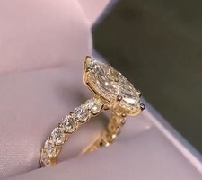 5.6 TCW Marquise Hidden Halo Moissanite Engagement Ring 14K Yellow Gold Plated