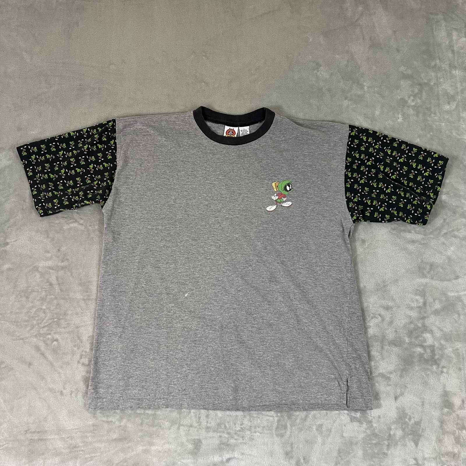 Vintage Looney Tunes Marvin the Martian Shirt Mens Large Gray Ringer Tee 90s