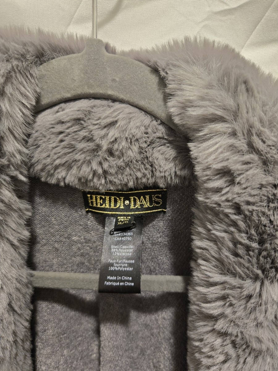 Heidi Daus Gray Faux Fur Trim Cape, Lined, Mid-Length, XL/1X | eBay