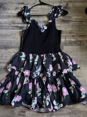 #ad Love Shack Fancy Sanam Dress Size 2 Flirty Black Floral Mini Cocktail $395 $158.00
