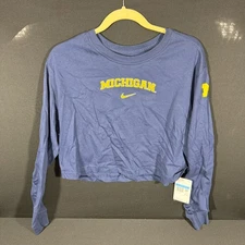 Nike Michigan Wolverines Shirt Women’s Sm L/S Blue Cropped Performance NEW
