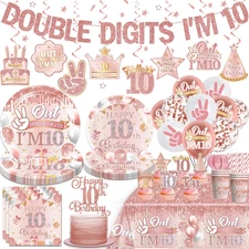 197Pcs 10Th Birthday Decorations for Girl, Double Digits Birthday Girl Thick Pla