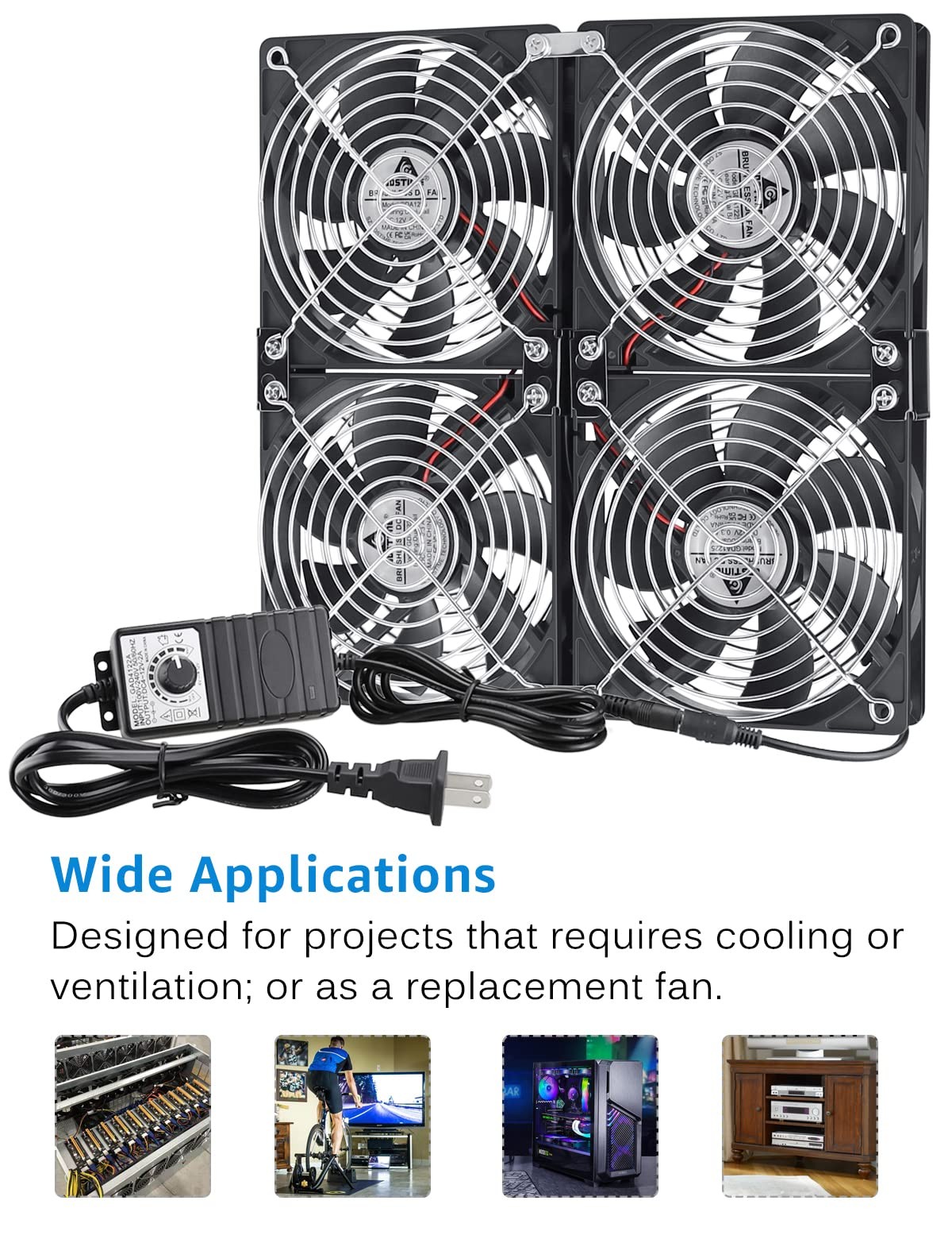 Big Airflow 4X 120mm Fans with 100V-240V AC Powered Speed Controller for DIY ...