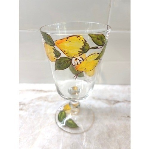 Vintage Lemon Motif Hand Painted Stem Glasses Set 3 Italian Style Citrus Goblets