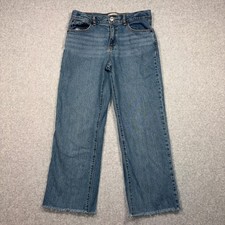 Levis Wide Leg Jeans Girls 14 Blue Denim Frayed Hem Adjustable Waist Medium Wash