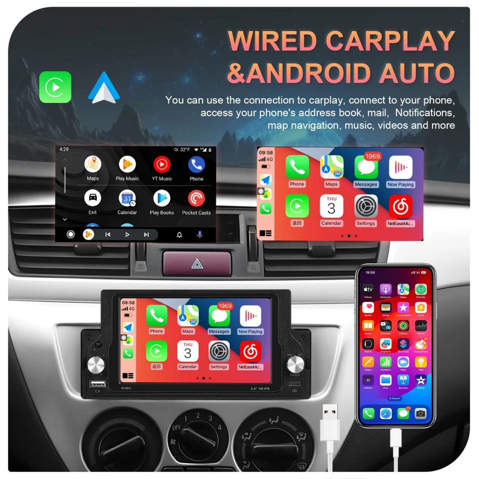 Single 1Din Car Stereo Radio For Apple/Android CarPlay 5" Touch MP5 Bluetooth FM - Image 2 of 4