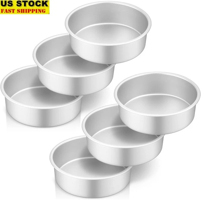 6 Round Cake Pans Set Nonstick Aluminum Baking Layered Cakes Efficient Heat New