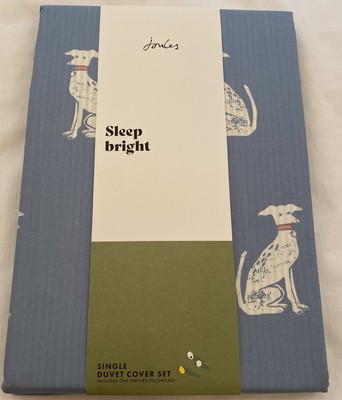 Joules Blockprint Hunde Bettwäscheset in Einzel- oder Doppelgröße - Neu - Blau