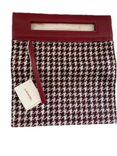 Lancel Paris Red Black Houndstooth Leather Fo...