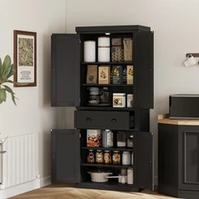 Tall Colonial Style Free Standing Kitchen Pantry Storage Cabinet