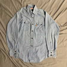 Vintage 70s Levis Orange Tab Chambray Denim Shirt Mens M Workwear Made In USA
