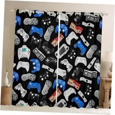 Gamer Curtains for Boys Room,Video Gamer 84"W x 90"L Pack of 2 Blue Black