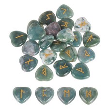 25Pcs Green Indian Agate Rune Stones Set with Engraved Elder Futhark Alphabet
