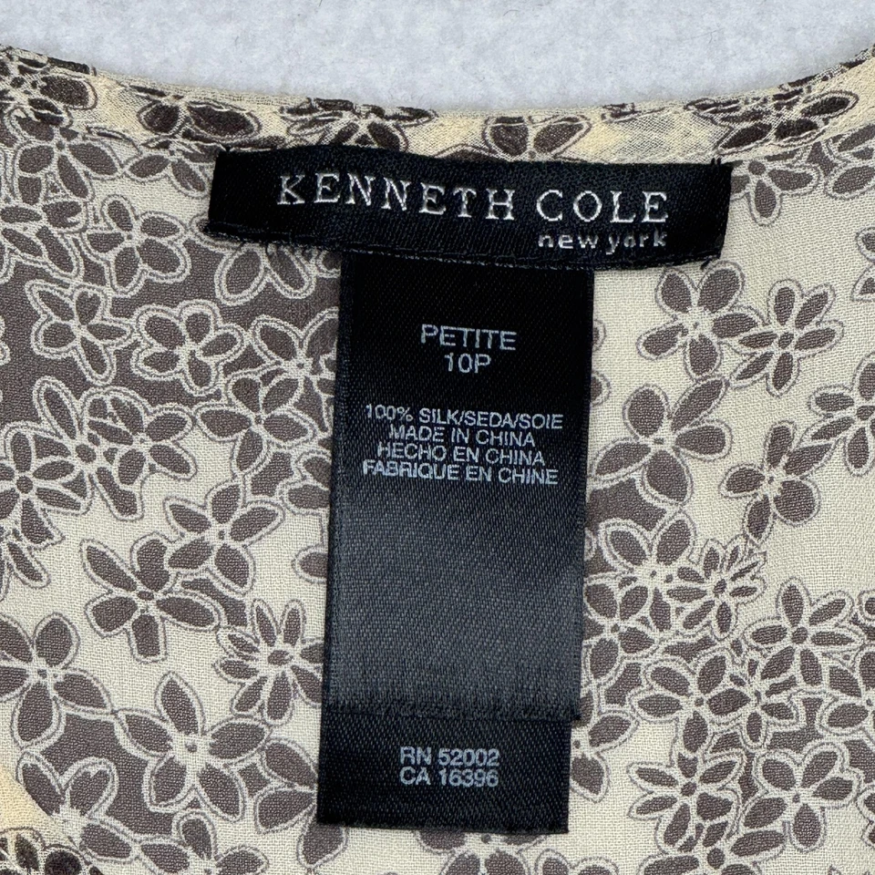 Блузка женская Kenneth Cole New York миниатюрная 10P коричневая с цветочным рисунком шелковая с оборками с V-образным вырезом - Изображение 3 из 4