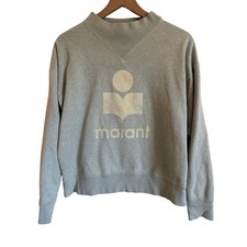 Isabel Marant toile Moby Flocked Logo Gray and Ecru Sweatshirt, Size 44 US 12