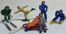 VTG Lot Barclay Manoil Lead Figures Skater Sleigh Sled Winter Xmas Skier USED