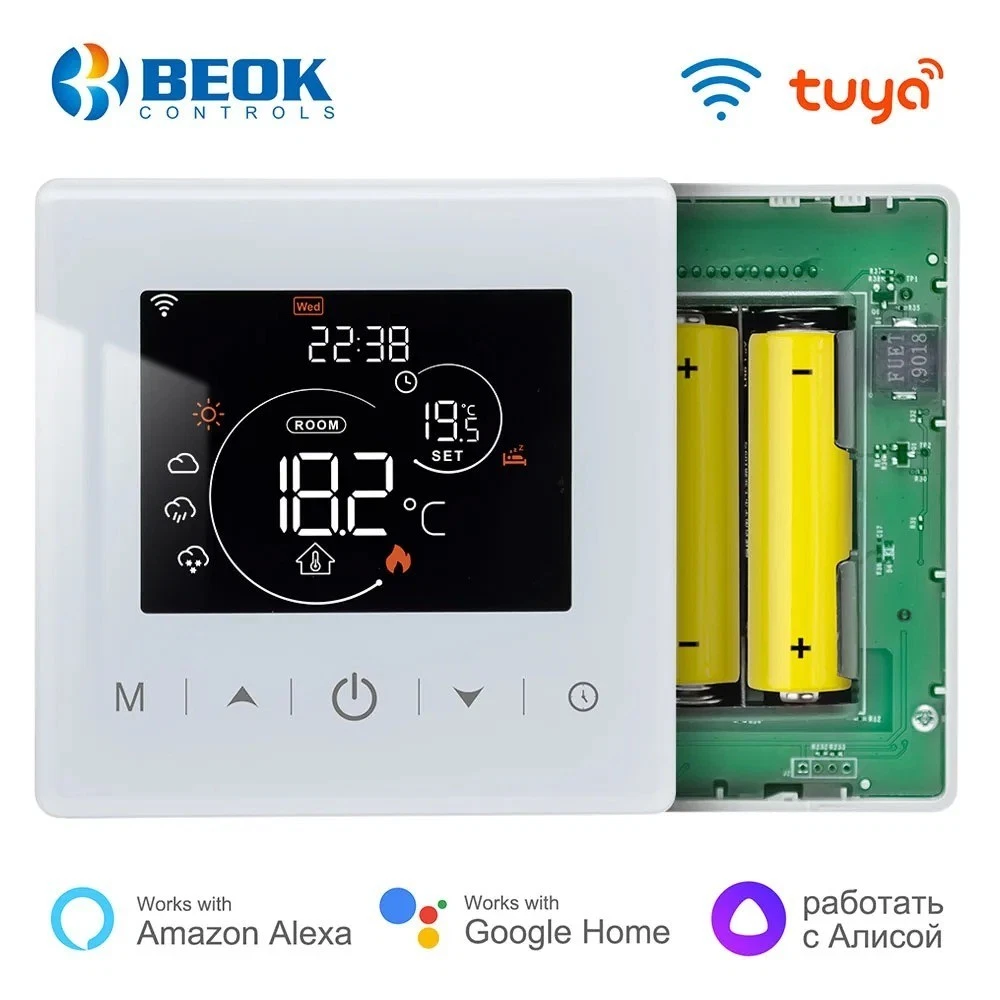 Beok Tuya WiFi Smart Thermostat Battery-Powered GasBoiler Alexa Google