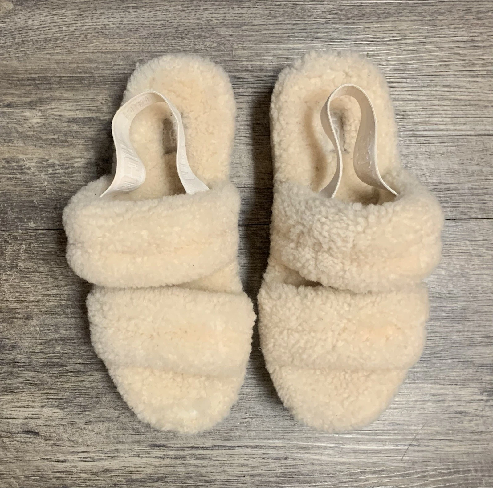 Sandali UGG donna avorio Oh Fluffita pelle di pecora slingback slide taglia 9 US