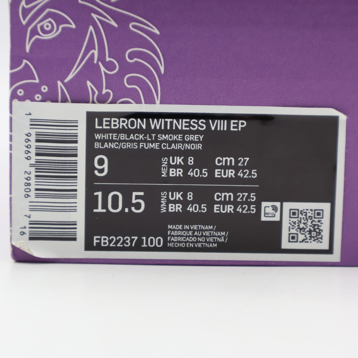 FB2237-100 Nike LeBron Witness 8 White Light Smoke Grey Black