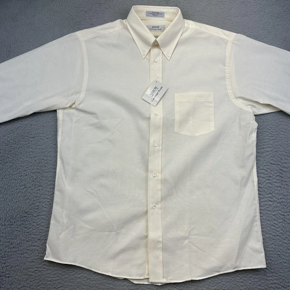 Camisa Arrow Carriage Trade Para Hombres 16.5 32/33 Blanca Oxford Abotonada Bolsillo EE. UU. Foto 2 de 4
