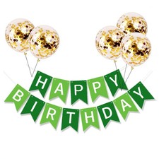 Happy Birthday Banner Sign Bunting Hanging Decorations with Shiny Gold Balloo...