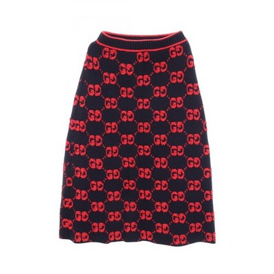 GUCCI GG Woll Bouclé Jacquard Rock 713301 Navy Rot Gebraucht Damen Gr.XXS