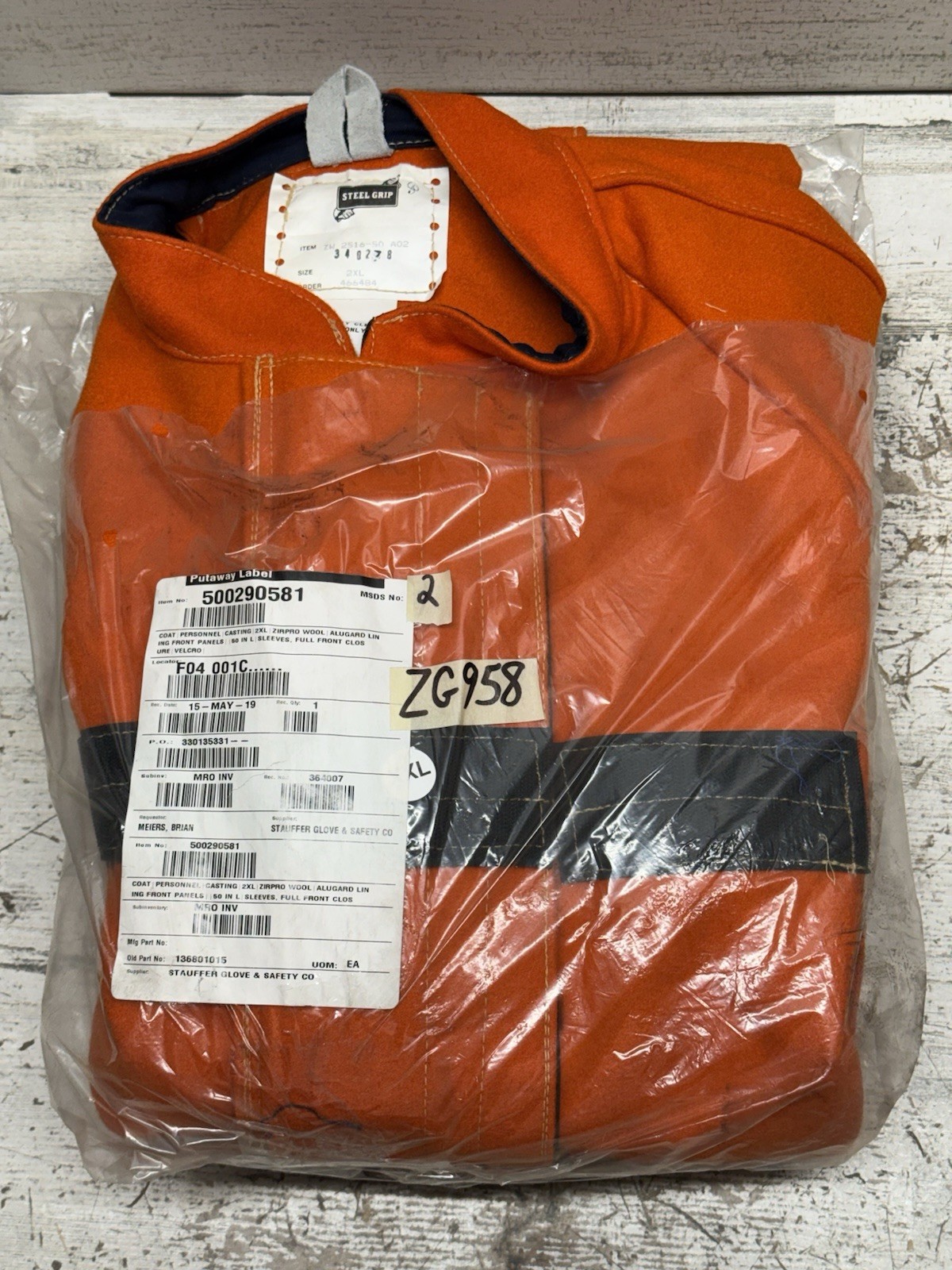 Steel Grip Orange Zirpro Wool 50" Coat Size 2XL - ZW 2516-50 New