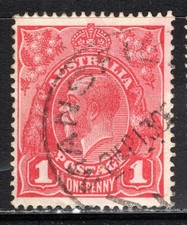 Australia Stamp Scott #21, 1p, King George V, Red, Used, SCV$1.75 (B)
