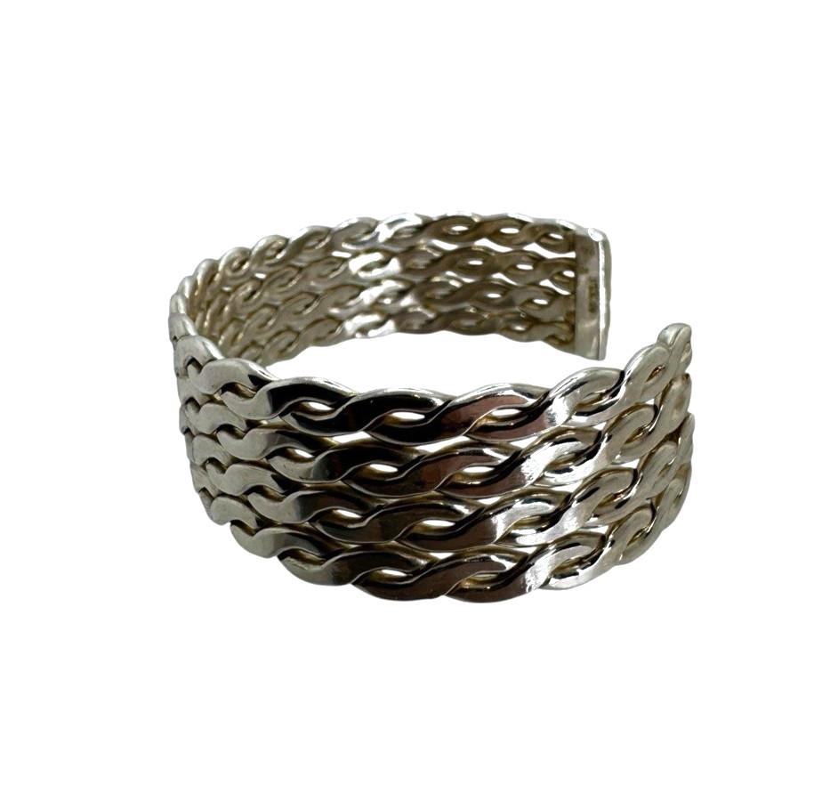 Mexico Solid Sterling Silver Braided Cuff Braclet… - image 2