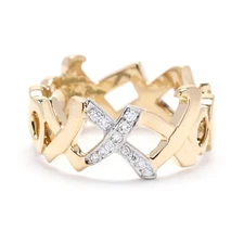 Tiffany and Co Paloma Picasso XO Diamond and Gold Ring, Platinum 18k Yellow Gold
