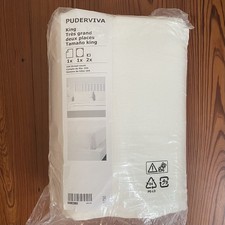 IKEA 100 Linen PUDERVIVA White King Sheet Set Brand New Flat Fitted 2 Shams