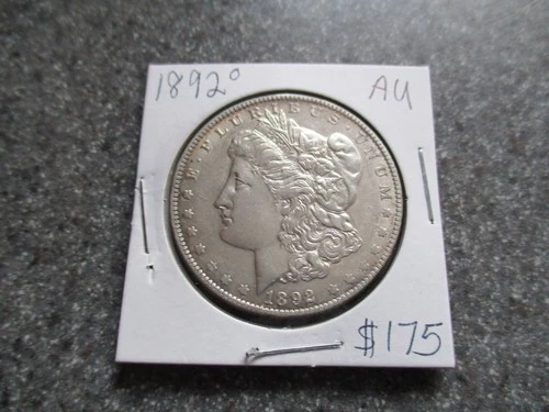 1892'o MORGAN SILVER DOLLAR  in VERY NICE WHITE  AU condition. NICE DATE!