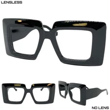 Oversized Retro Super Thick Square Black Lensless Eye Glasses Frame Only NO Lens
